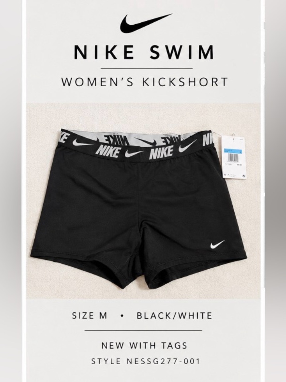 Nike Women's Black Swim bottom with White Swoosh and Logo